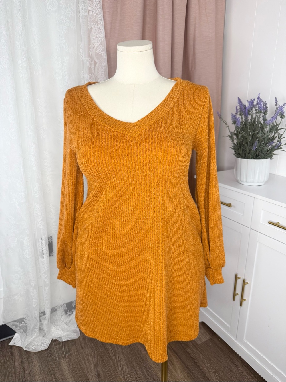 Saints and hearts Cozy V-Neck Knit Tunic Sweater in Mustard BIN#13